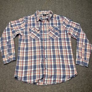 BURNSIDE‎ Mens Large Plaid Flannel Shirt Blue Red White Casual Outdoor Workwear